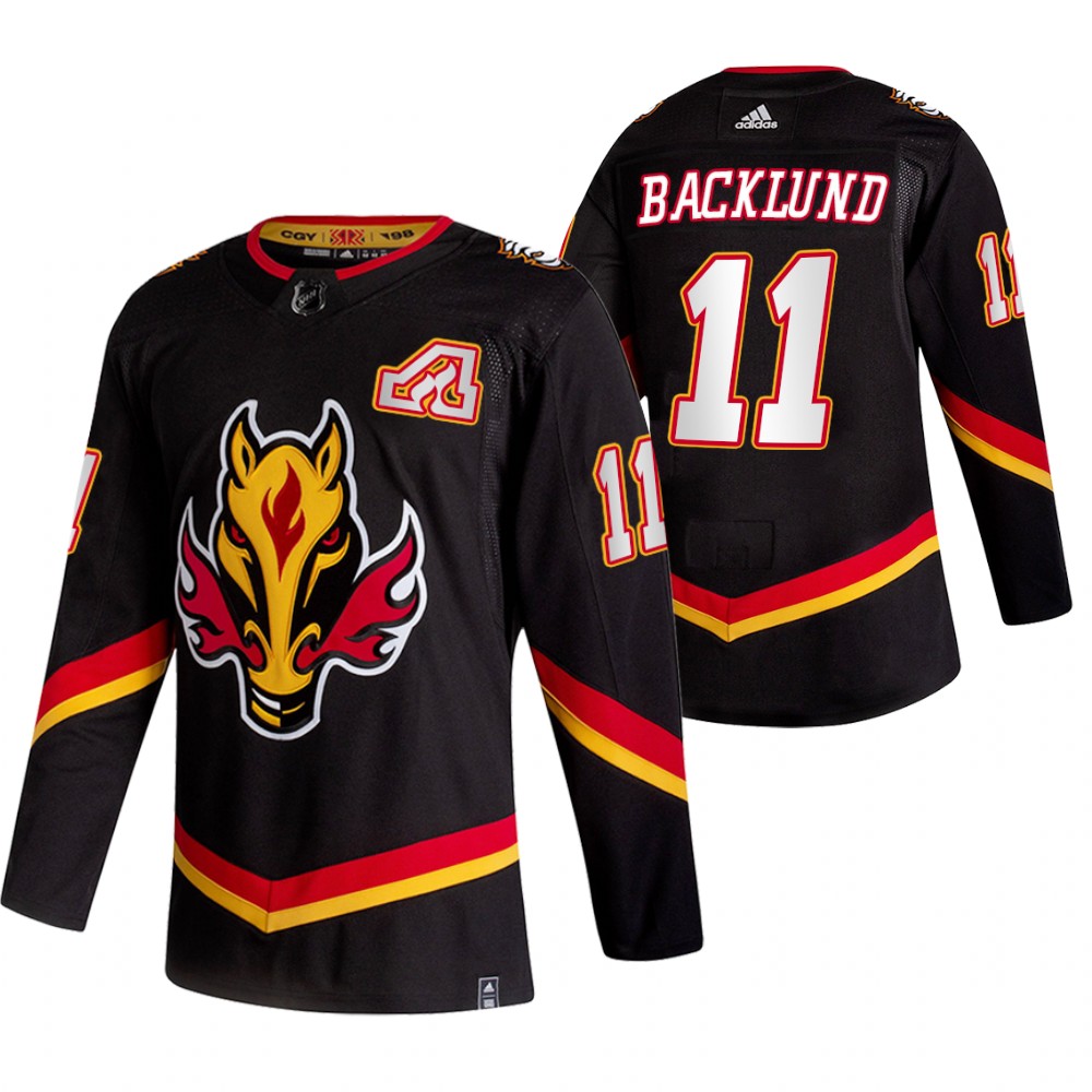 2021 Adidias Calgary Flames #11 Mikael Backlund Black Men Reverse Retro Alternate NHL Jersey